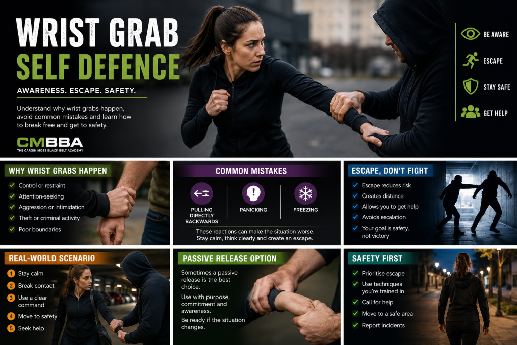 wrist grab release in the safest way The goal of self defence is not to win a fight. The goal is to create an opportunity to get free, create distance and get to safety